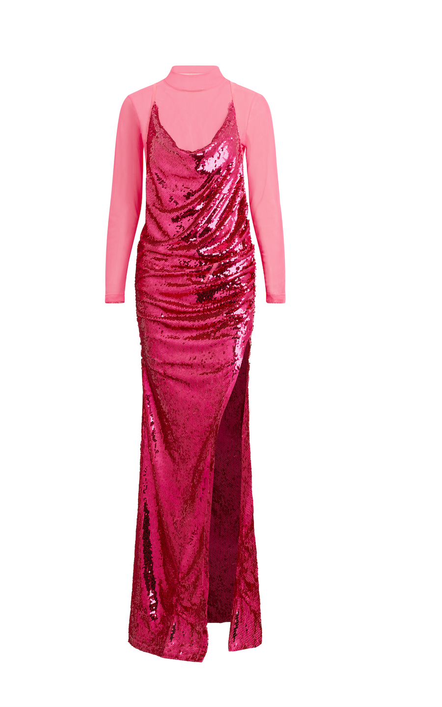 Hot Pink Sequin Dress with Turtle Neck